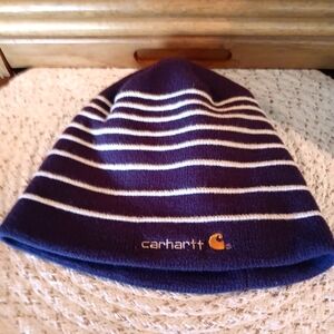 EUC Carhartt Blue w White Stripes Beanie
